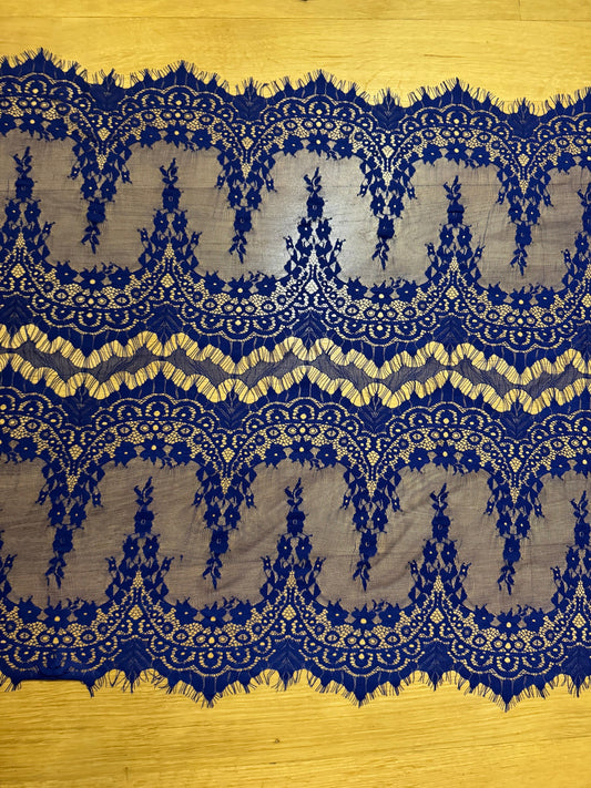 27” Wide, Royal Cobalt Blue, Wide Eyelash Lace, Lace Fabric, Lace Trim, Blue Lace, Tops, Dresses, Lingerie, Scarf, FAN Exclusive, 70cm Wide