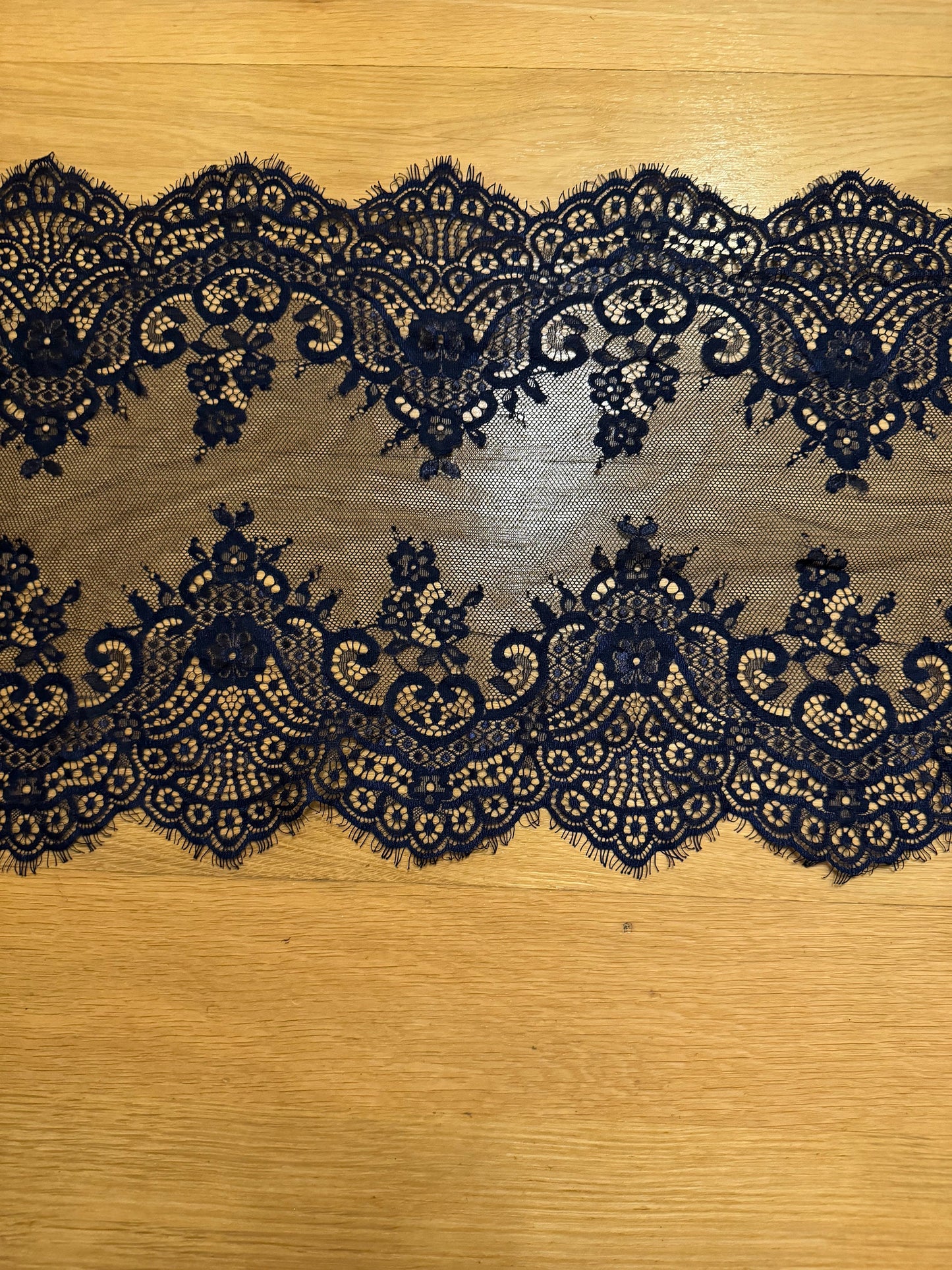 Navy Eyelash Lace Trim, 14" Wide, Double Scalloped