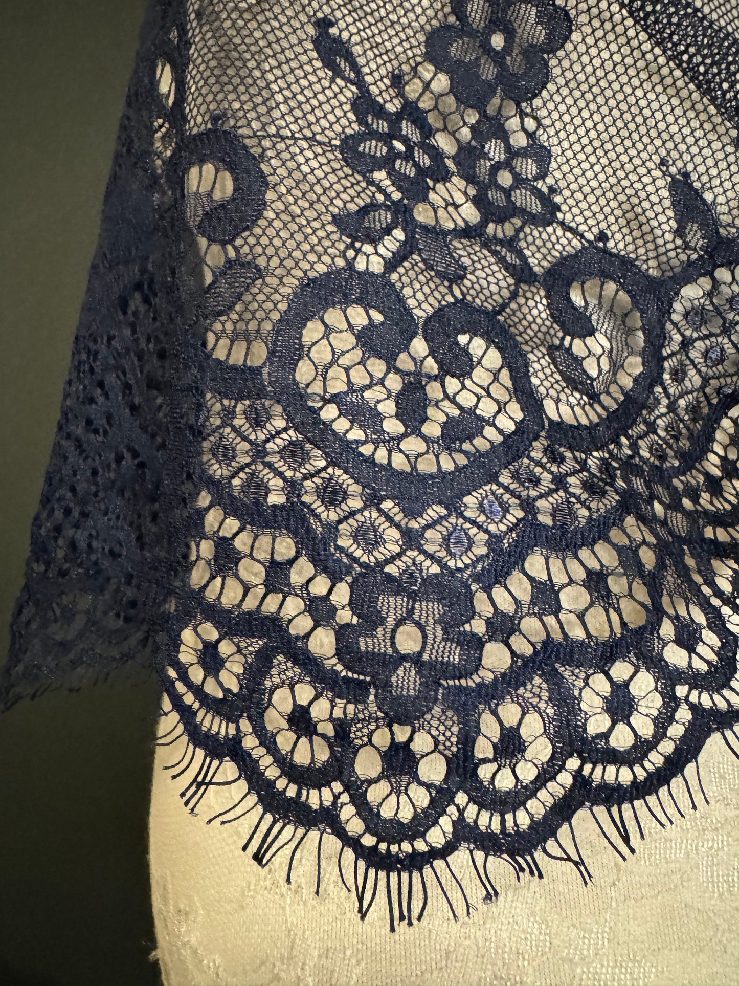 Navy Eyelash Lace Trim, 14" Wide, Double Scalloped