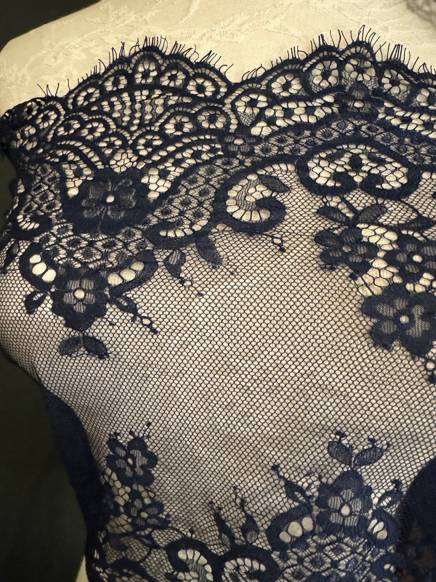 Navy Eyelash Lace Trim, 14" Wide, Double Scalloped
