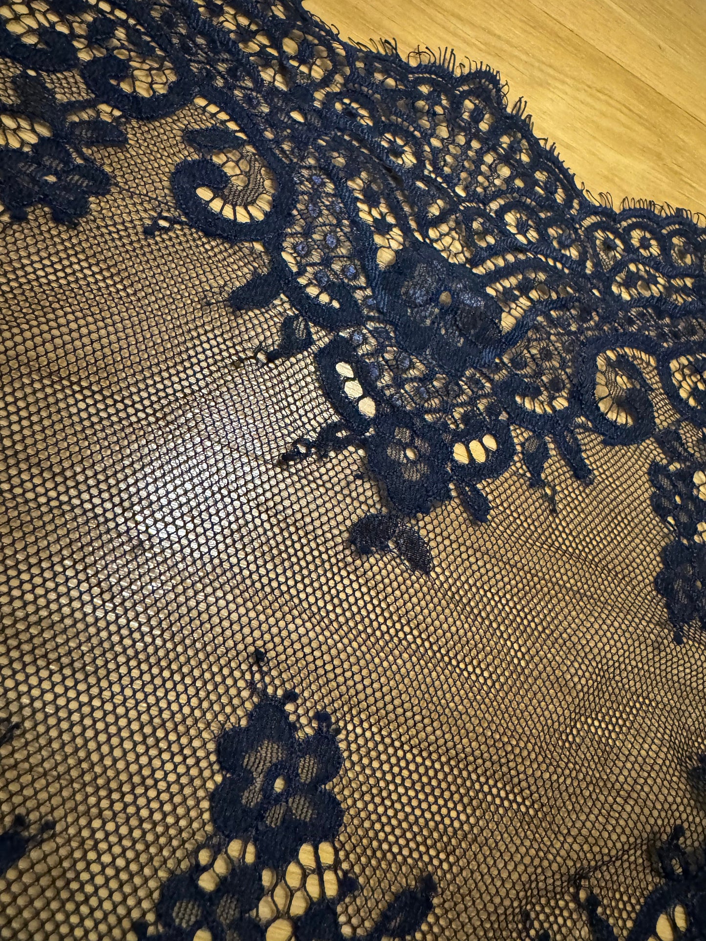 Navy Eyelash Lace Trim, 14" Wide, Double Scalloped