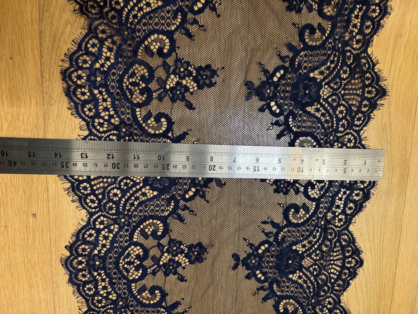 Navy Eyelash Lace Trim, 14" Wide, Double Scalloped