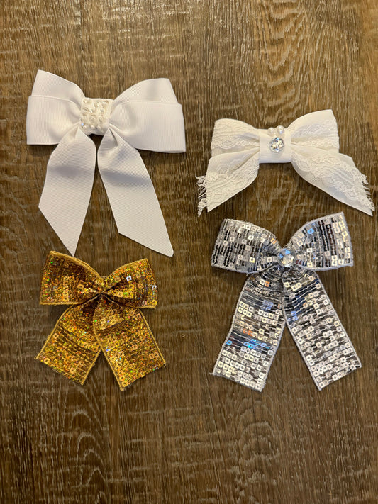 Bows, Pin on Bow, Sequin Bow, Gifts, Ribbon Bow, Silver, Gold, Cream, Fashion, 2024 Fashion, FAN Design