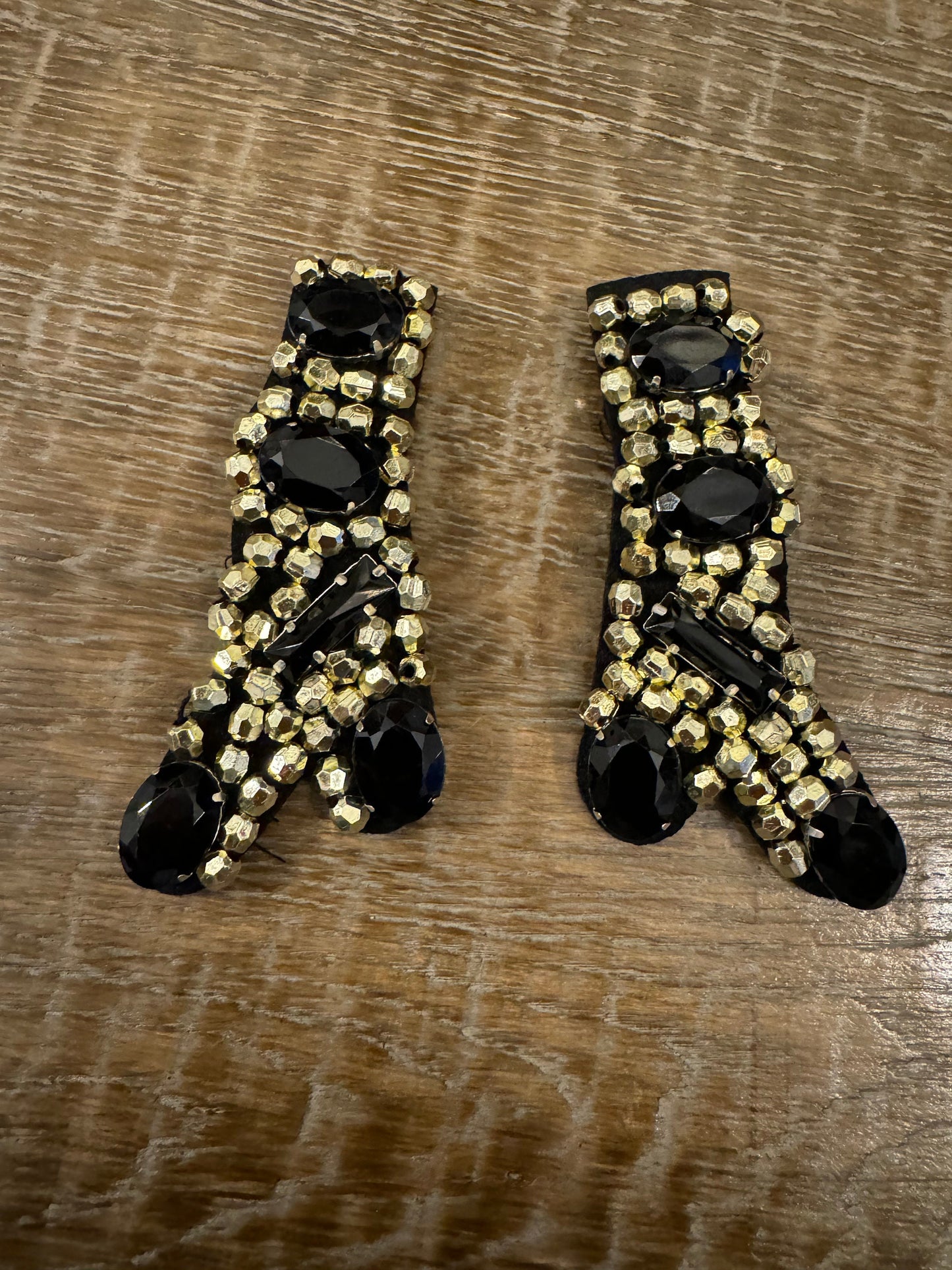 Handmade Beaded Shoe Brooch, Black & Gold (Set of 2)