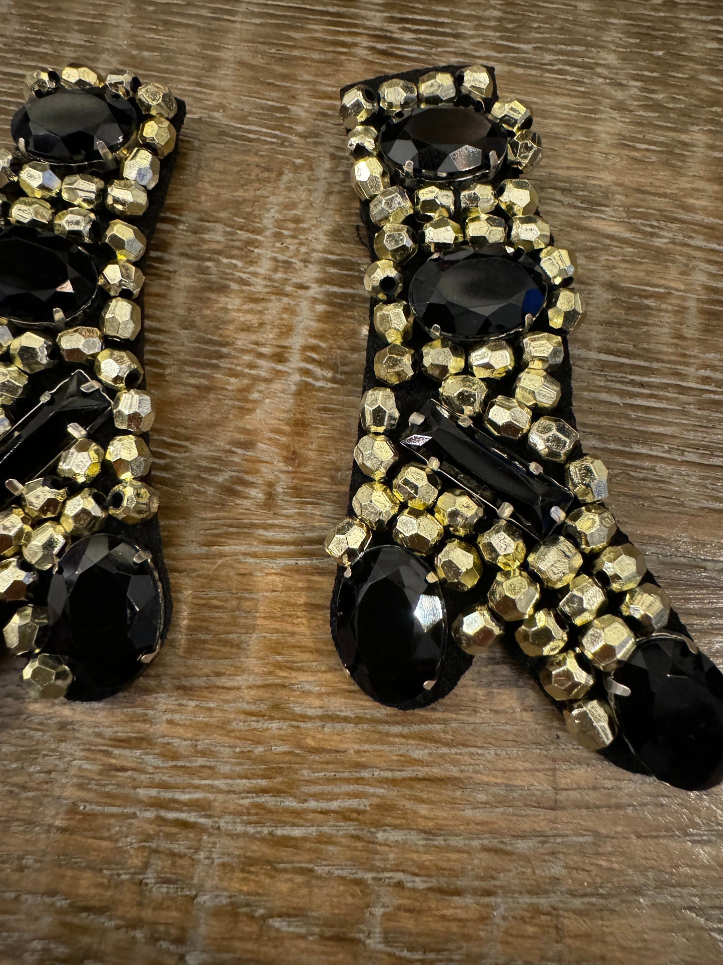 Handmade Beaded Shoe Brooch, Black & Gold (Set of 2)