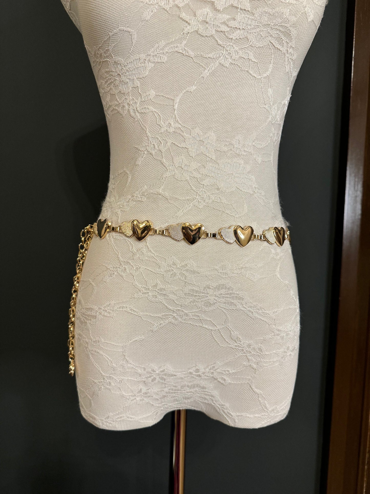 X-Long Heart Chain Belt, Metal Heart Design, Swimwear, Dresses, FAN Design, Dress Belt, Gift, Silver, Gold, Bridal