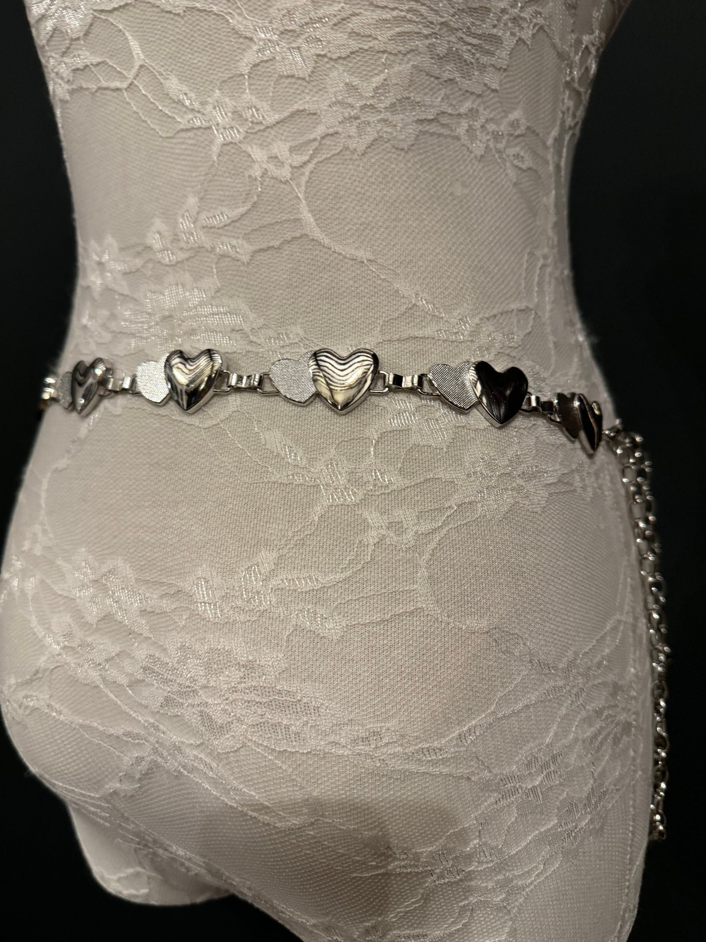 X-Long Heart Chain Belt, Metal Heart Design, Swimwear, Dresses, FAN Design, Dress Belt, Gift, Silver, Gold, Bridal