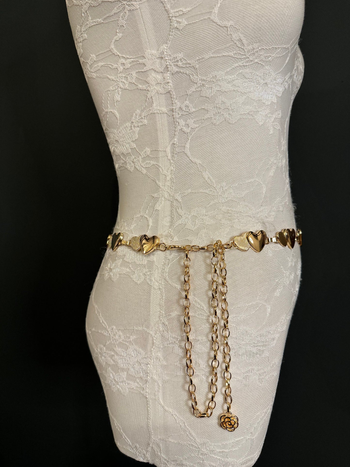 X-Long Heart Chain Belt, Metal Heart Design, Swimwear, Dresses, FAN Design, Dress Belt, Gift, Silver, Gold, Bridal