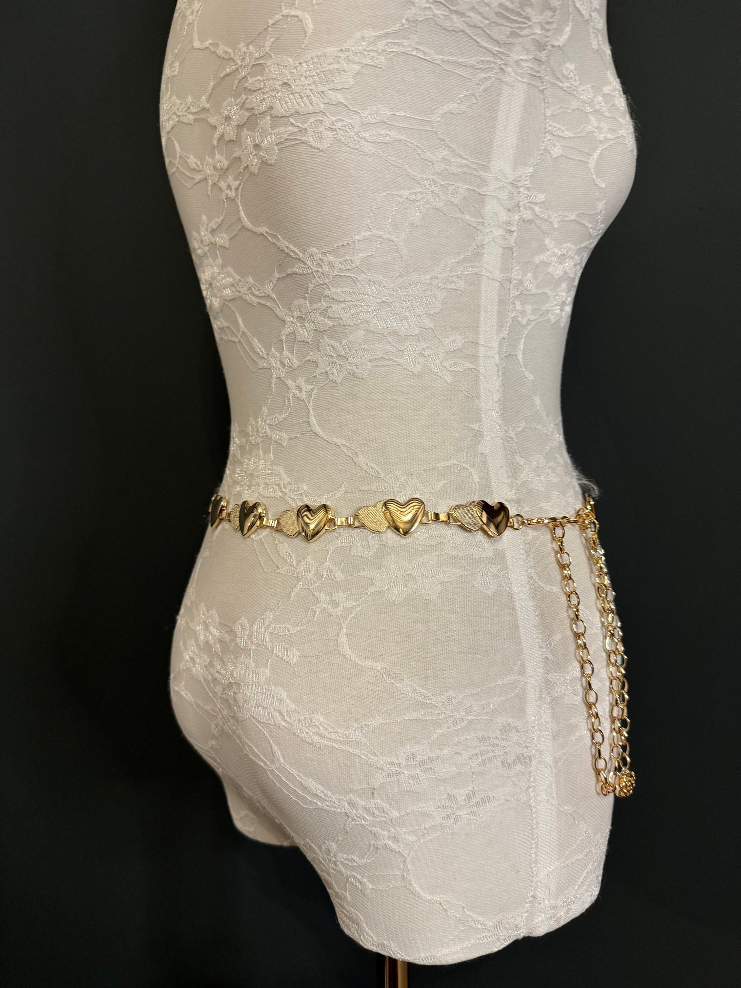 X-Long Heart Chain Belt, Metal Heart Design, Swimwear, Dresses, FAN Design, Dress Belt, Gift, Silver, Gold, Bridal