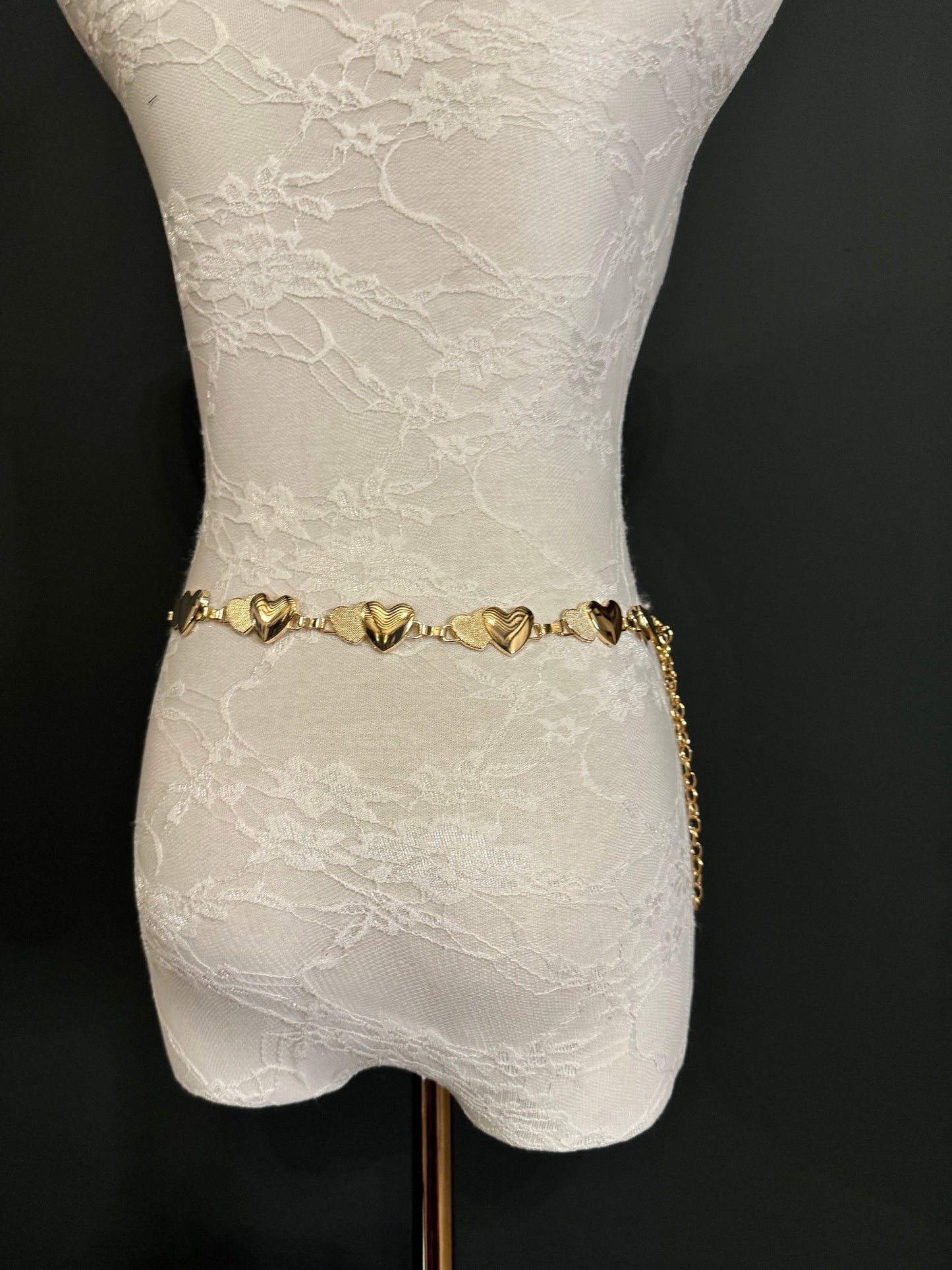 X-Long Heart Chain Belt, Metal Heart Design, Swimwear, Dresses, FAN Design, Dress Belt, Gift, Silver, Gold, Bridal