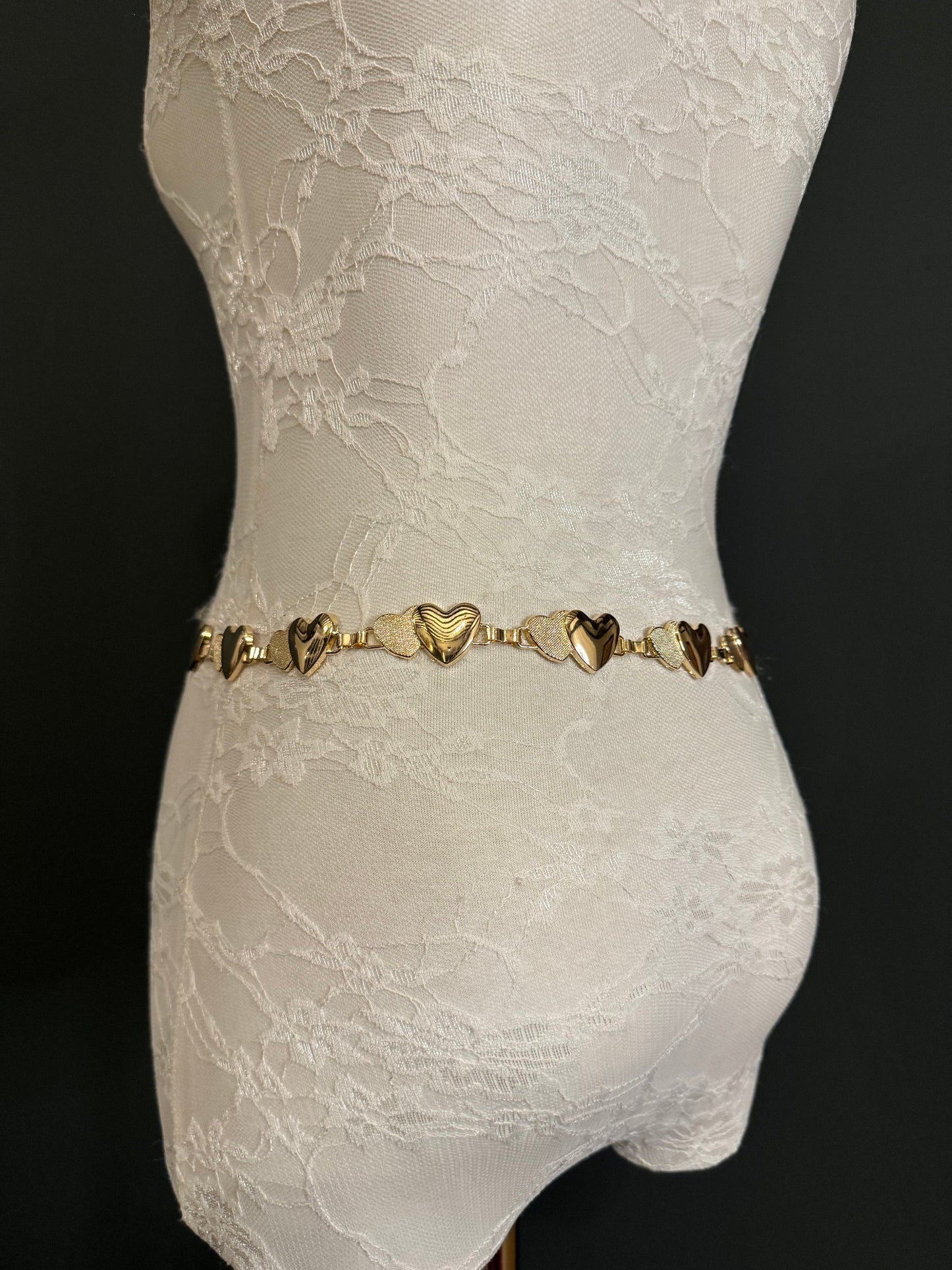 X-Long Heart Chain Belt, Metal Heart Design, Swimwear, Dresses, FAN Design, Dress Belt, Gift, Silver, Gold, Bridal