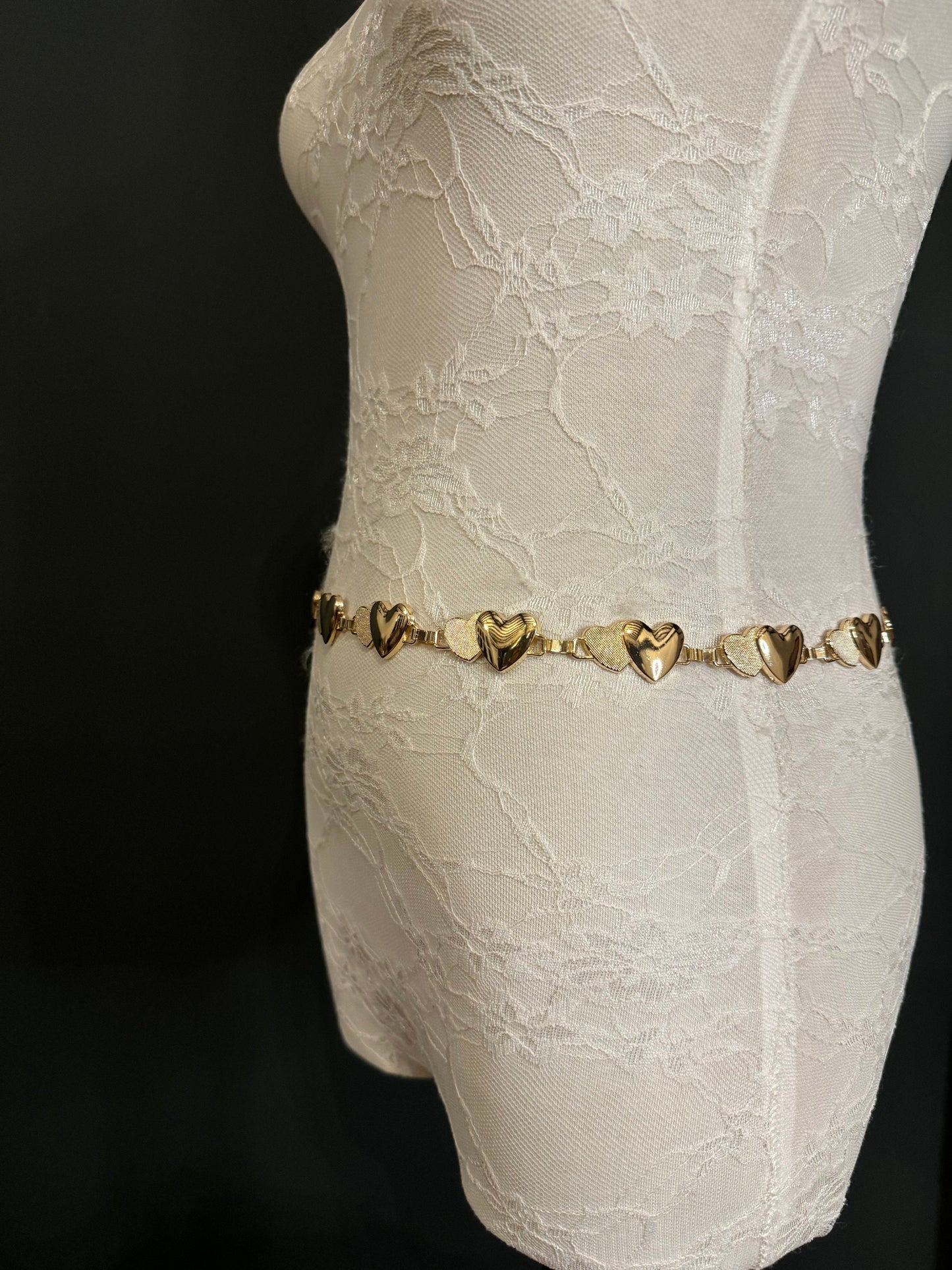 X-Long Heart Chain Belt, Metal Heart Design, Swimwear, Dresses, FAN Design, Dress Belt, Gift, Silver, Gold, Bridal