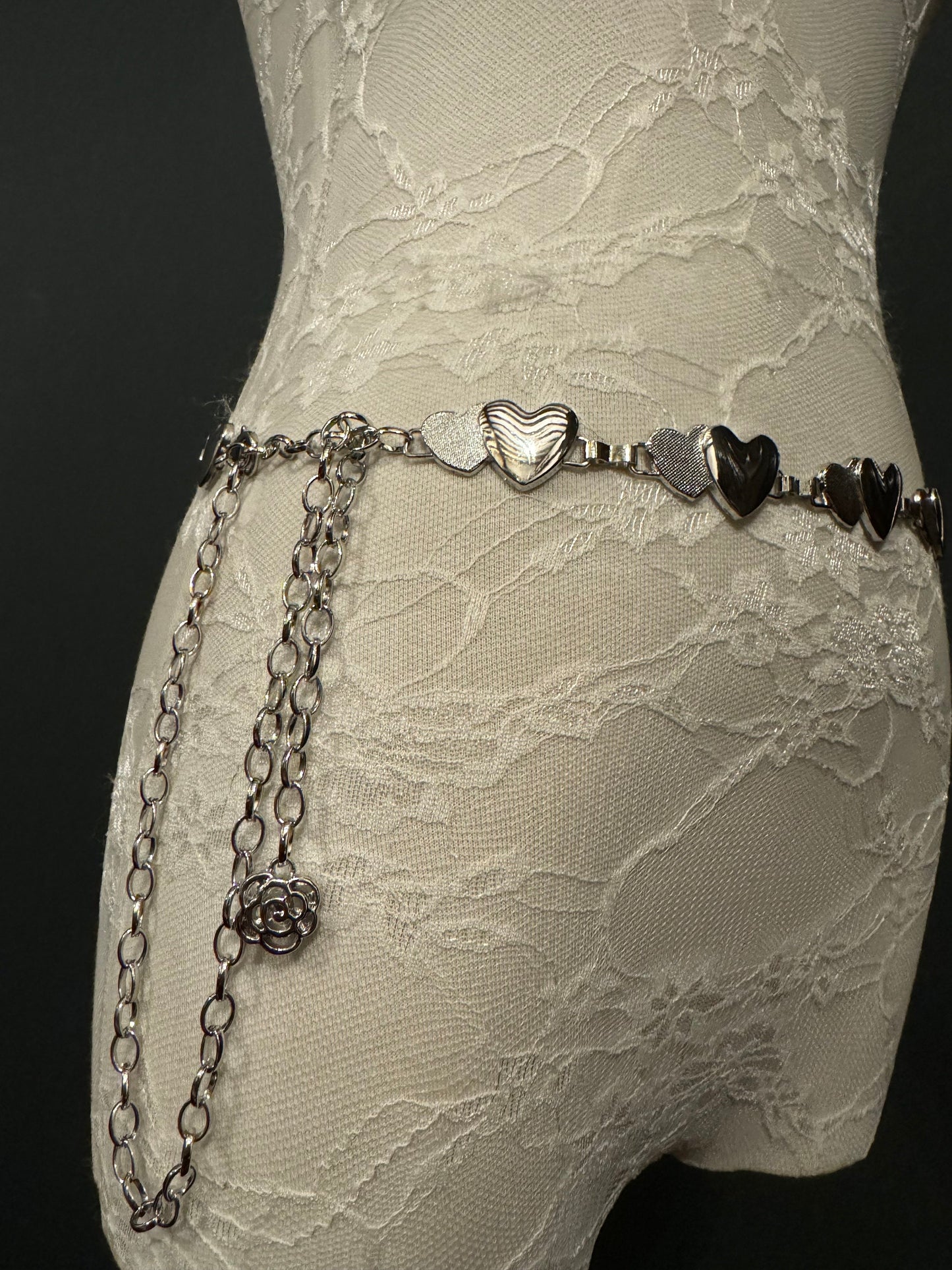 X-Long Heart Chain Belt, Metal Heart Design, Swimwear, Dresses, FAN Design, Dress Belt, Gift, Silver, Gold, Bridal