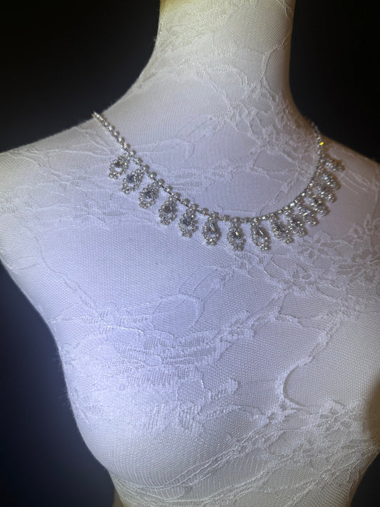 Rhinestone Necklace, Diamanté Necklace, Handmade, Silver, Bridal, Accessory, FAn Design, Fashion