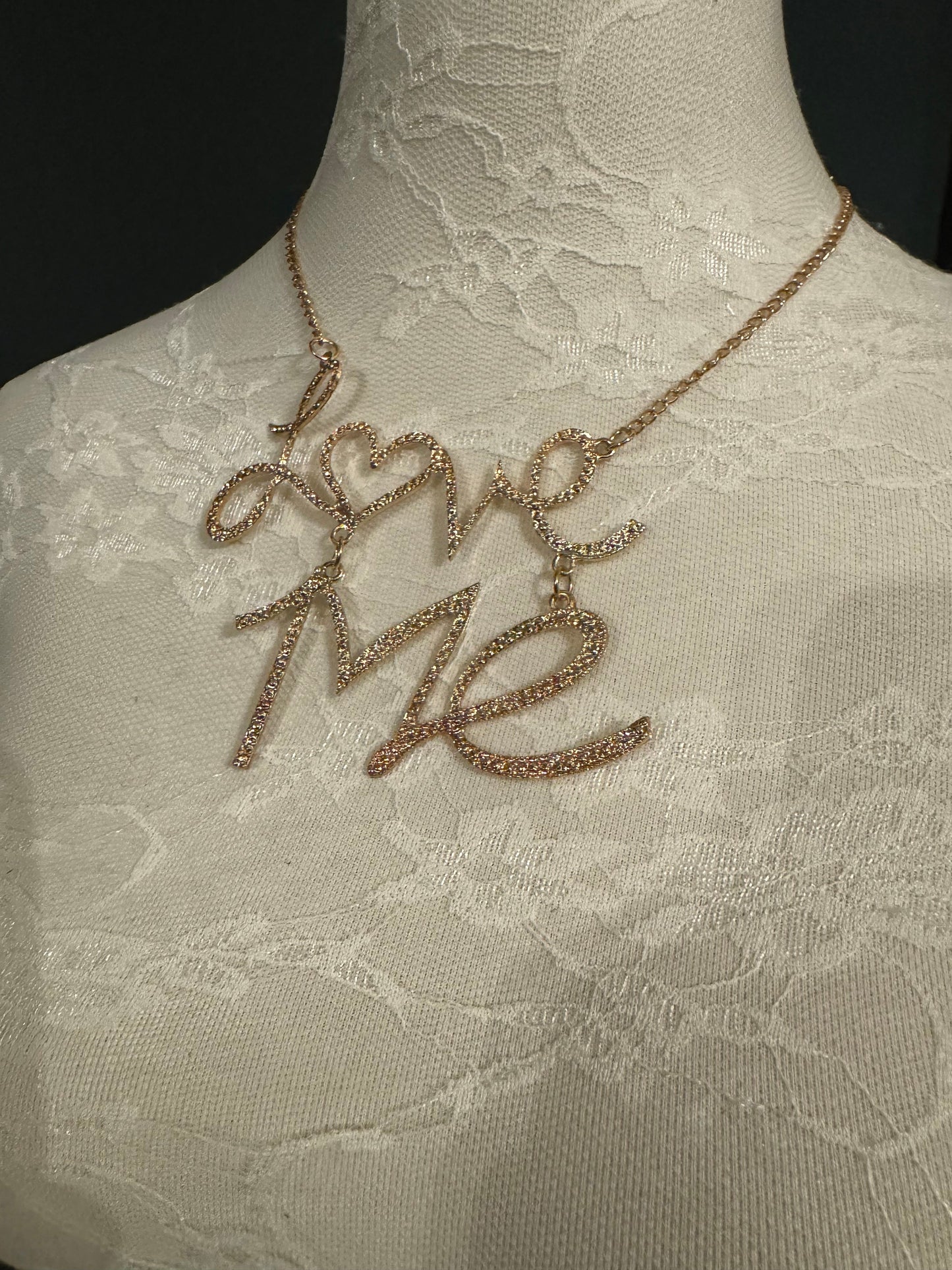 Gold Metal 'Love Me' Necklace, Adjustable Chain