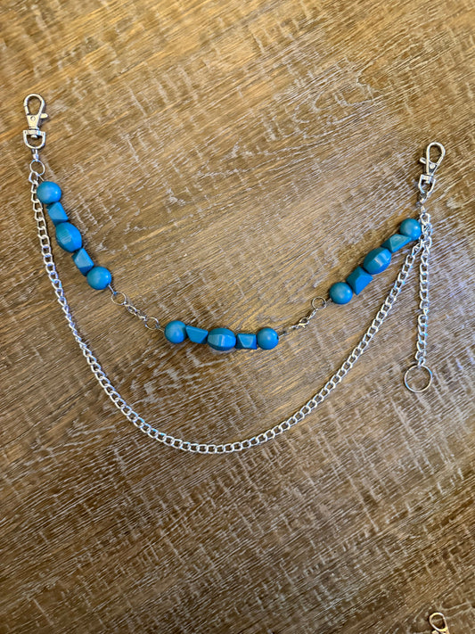 Jeans Chains, Beaded Jeans Chain, Fashion, 3 size selection, Silver, Teal Beads, FAN Design