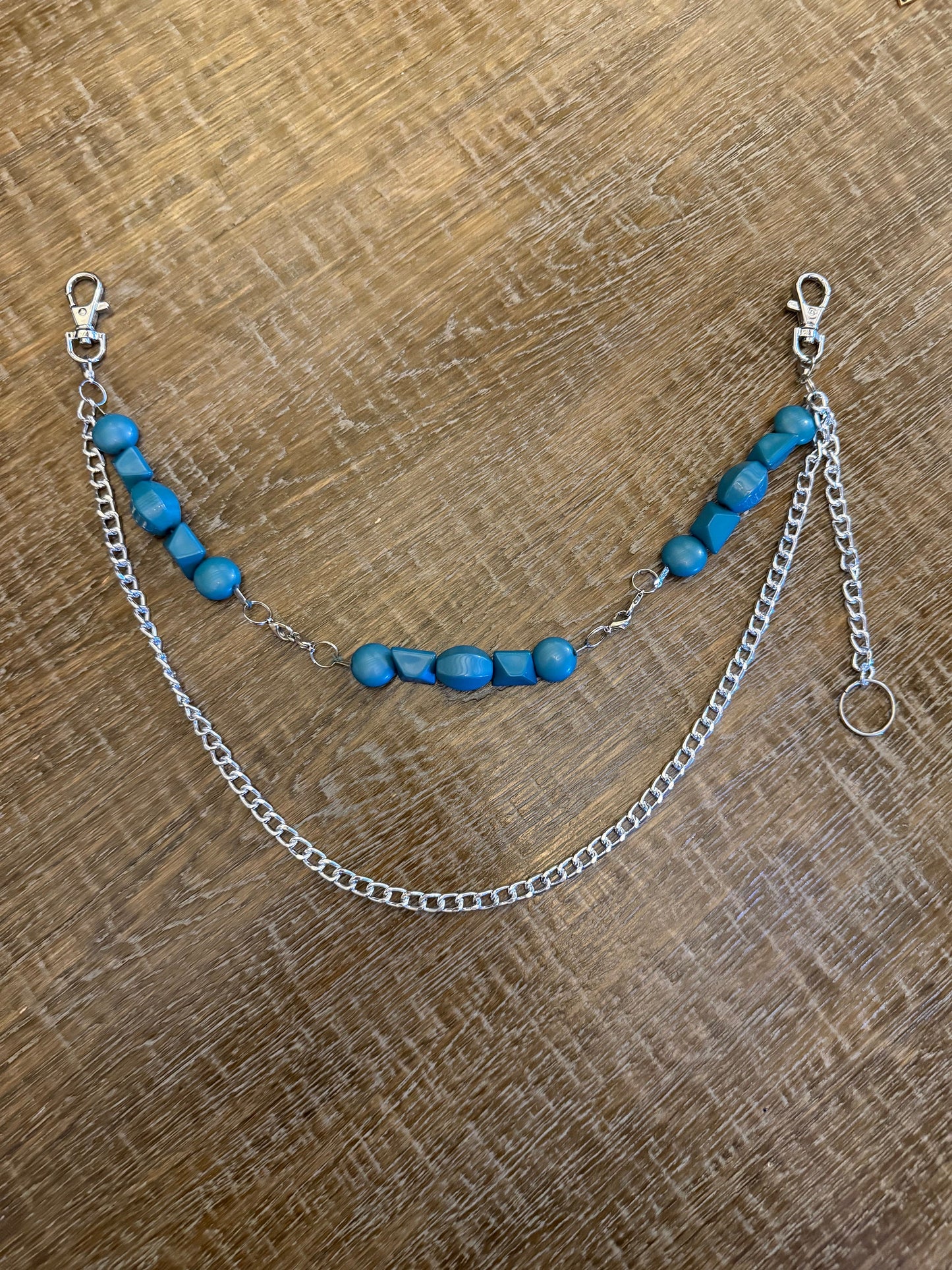 Jeans Chains, Beaded Jeans Chain, Fashion, 3 size selection, Silver, Teal Beads, FAN Design