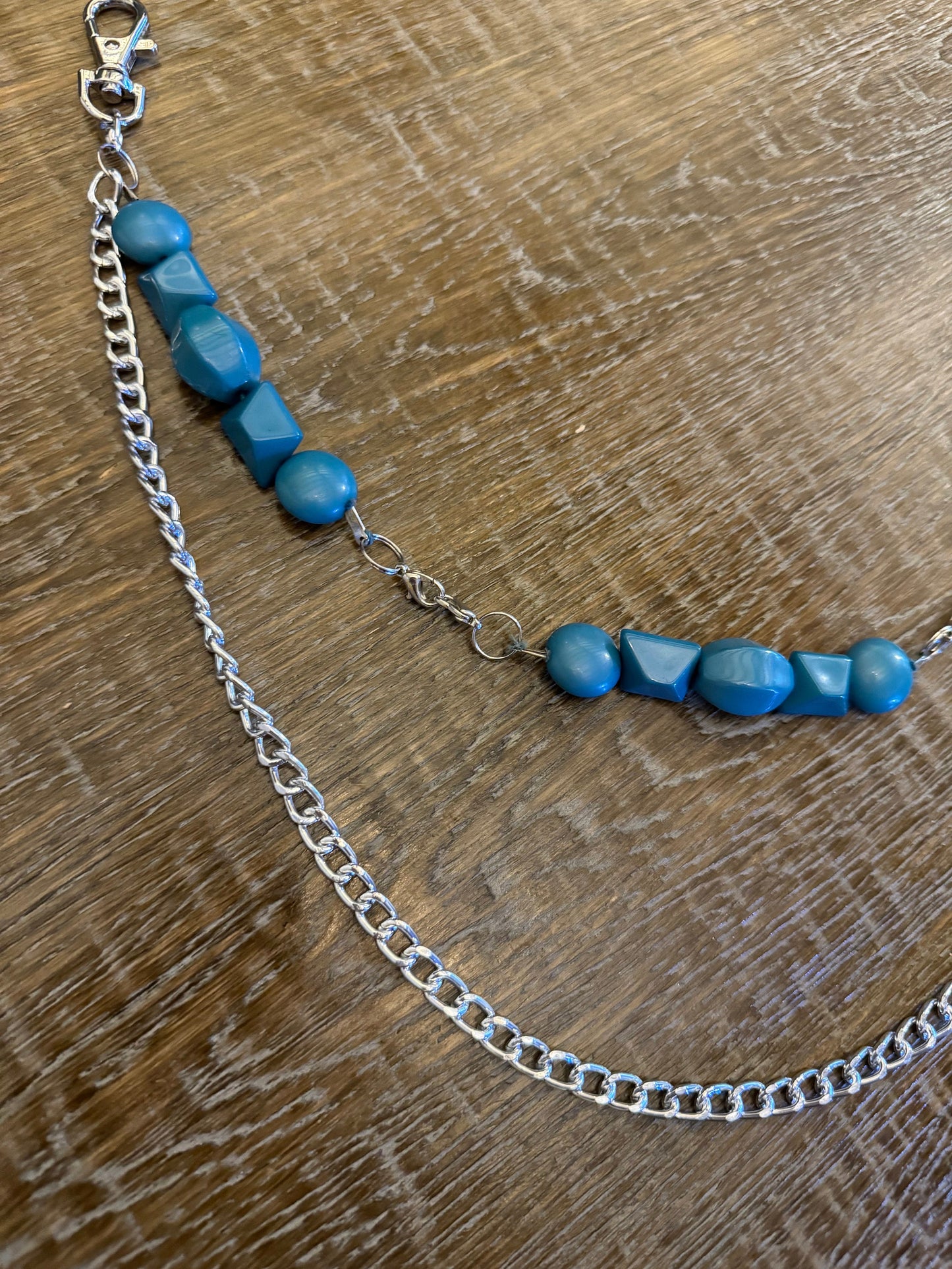 Jeans Chains, Beaded Jeans Chain, Fashion, 3 size selection, Silver, Teal Beads, FAN Design