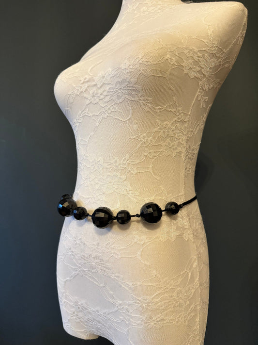 Faceted Bead Belt, Black Bead Belt, Tie up Belt, Fashion Belt, FAN Design, Swimwear Accessory, Gift
