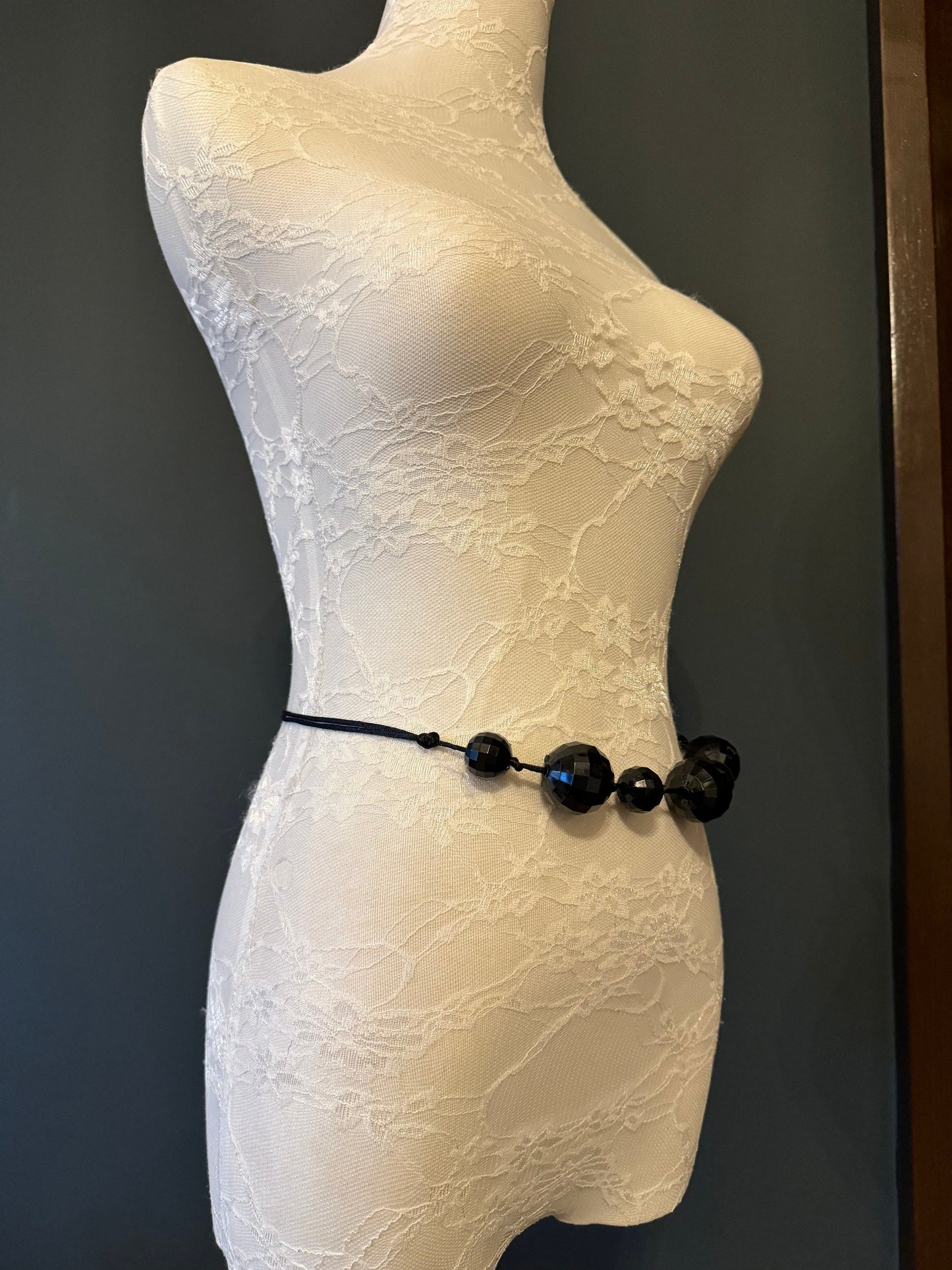Faceted Bead Belt, Black Bead Belt, Tie up Belt, Fashion Belt, FAN Design, Swimwear Accessory, Gift