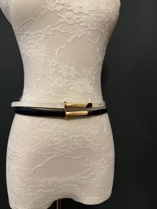 Belt, Black, White Gold Buckle, Skinny Belt, Narrow Belt, 10mm, 3/8”, Quality Belt, FAN Design