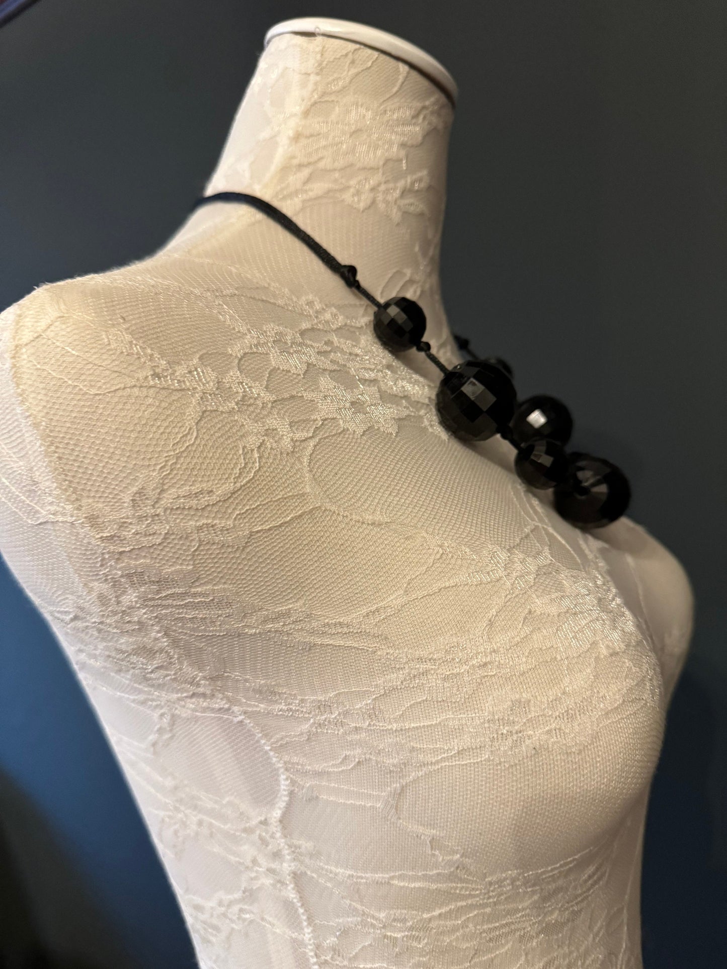 Black Faceted Bead Necklace, Vintage Style Statement Jewelry