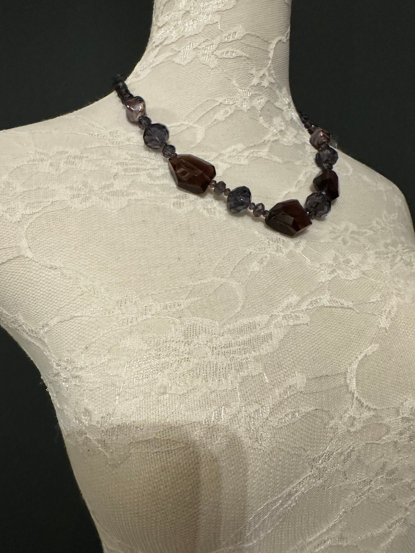 Vintage Style Beaded Statement Necklace, Warm Dark Tones