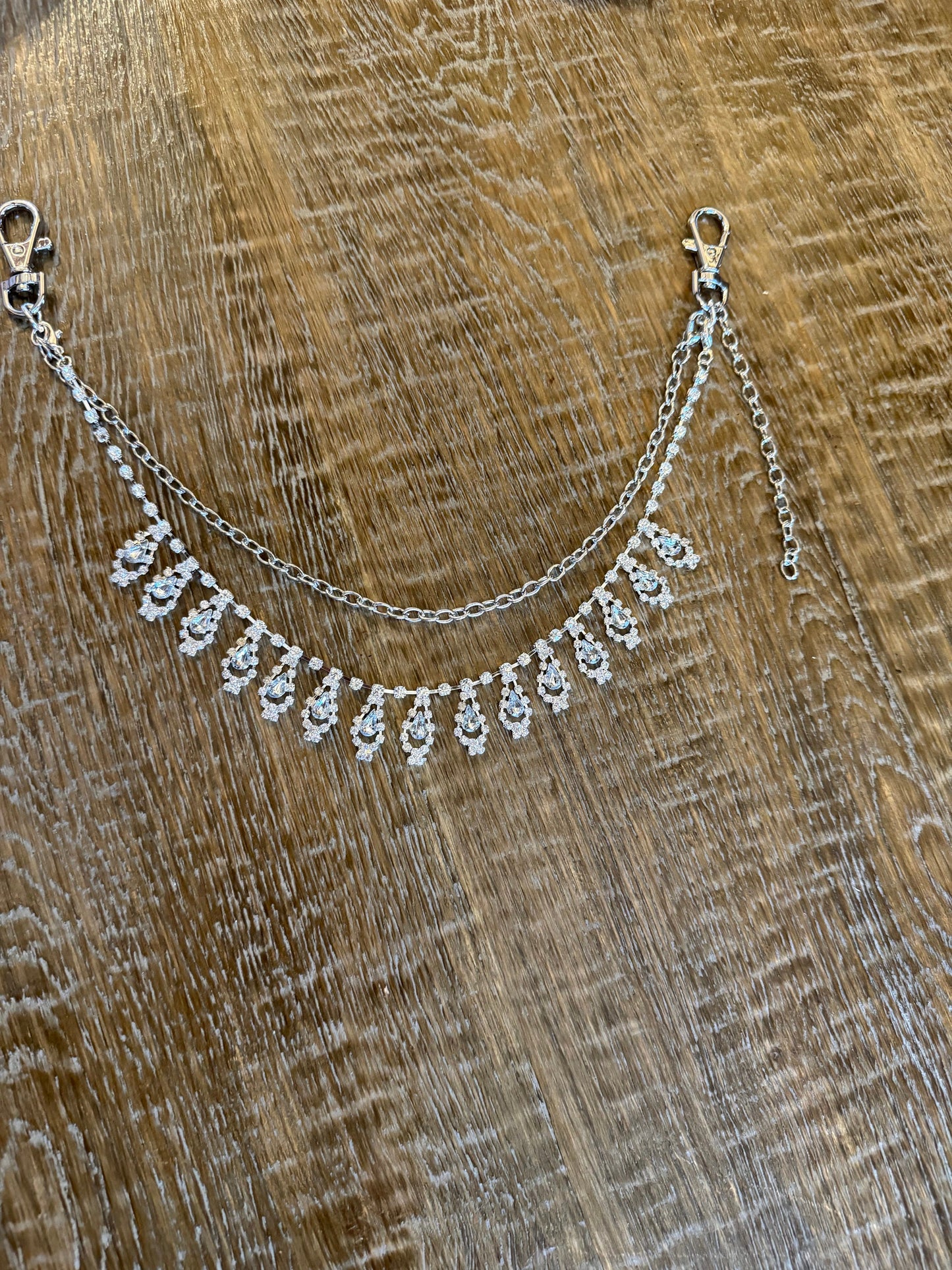 Handmade Rhinestone Diamanté Jeans Chain, Silver Bag Accessory