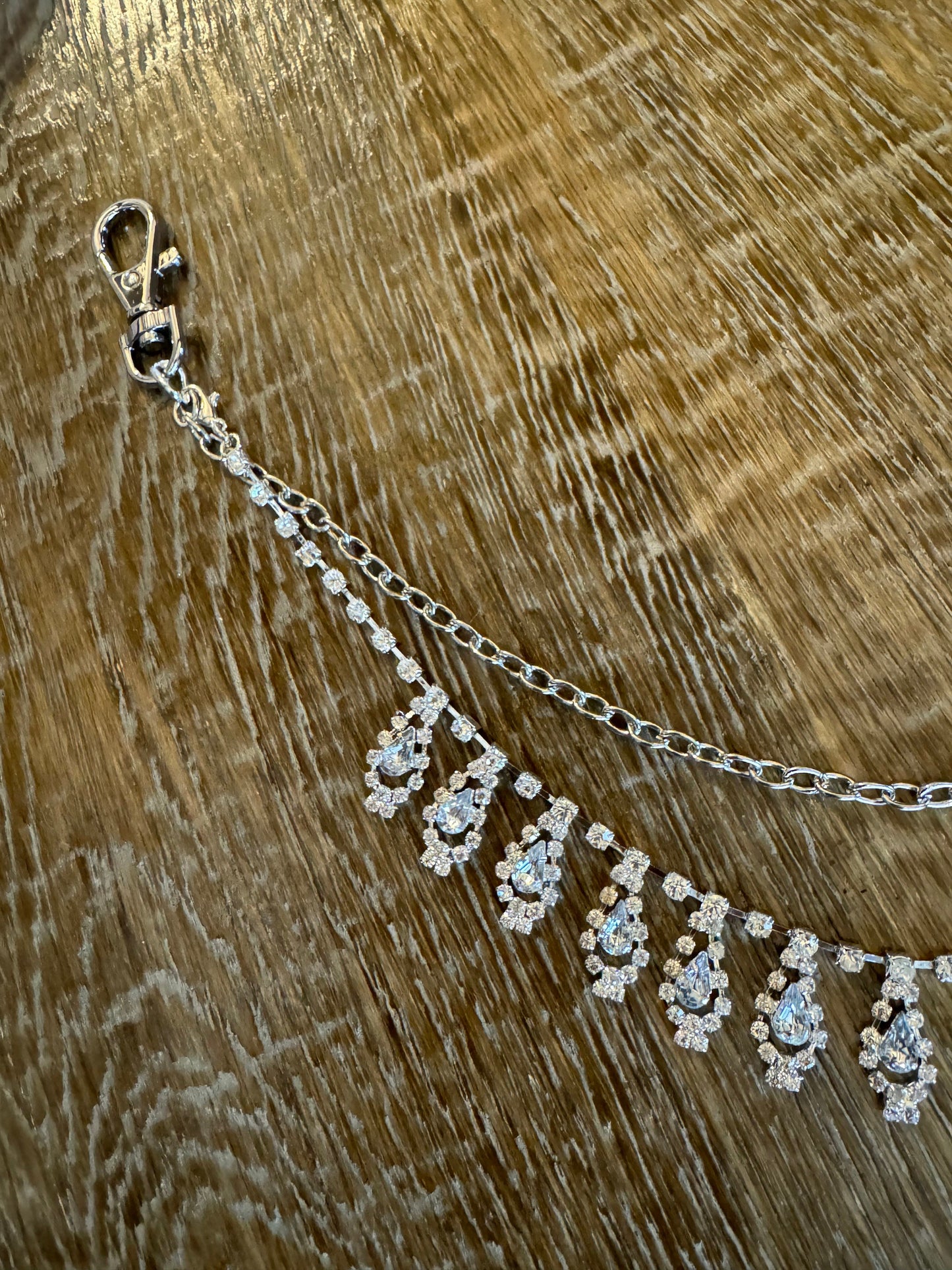 Handmade Rhinestone Diamanté Jeans Chain, Silver Bag Accessory