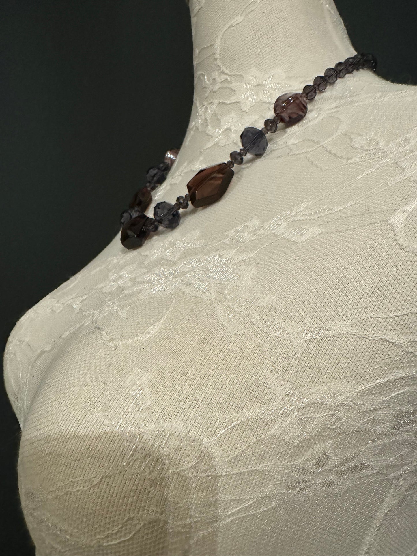 Vintage Style Beaded Statement Necklace, Warm Dark Tones