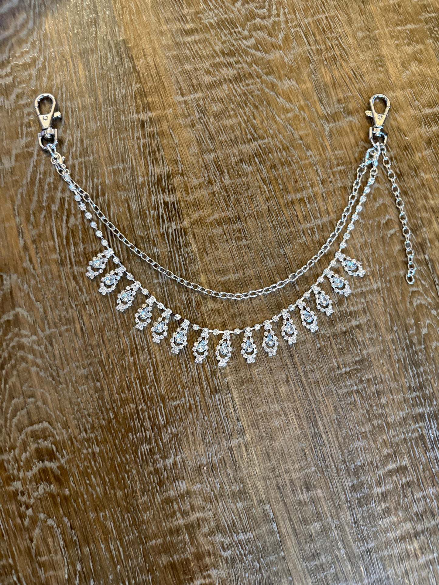 Handmade Rhinestone Diamanté Jeans Chain, Silver Bag Accessory