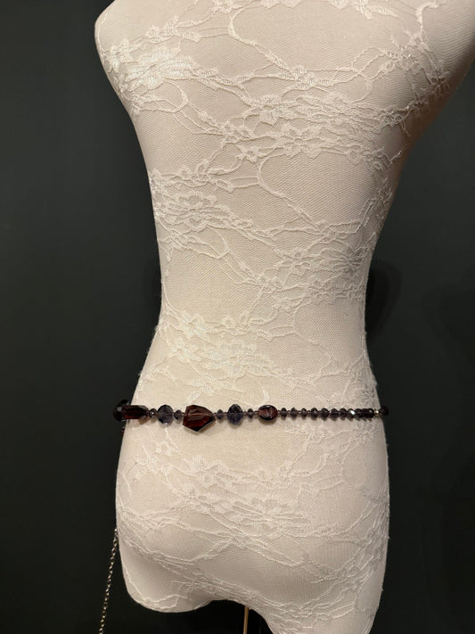 X-Long Beaded Dress Belt, Adjustable Chain, Fan Design