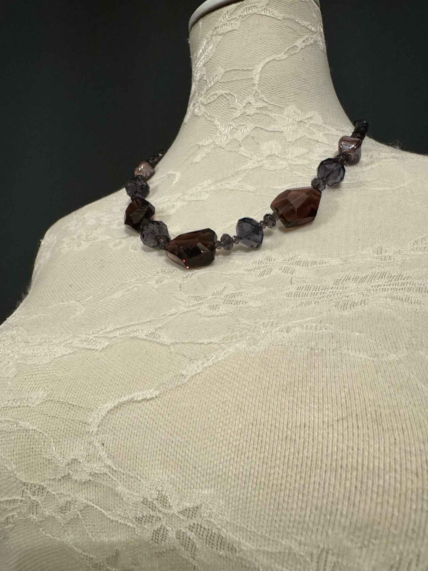 Vintage Style Beaded Statement Necklace, Warm Dark Tones