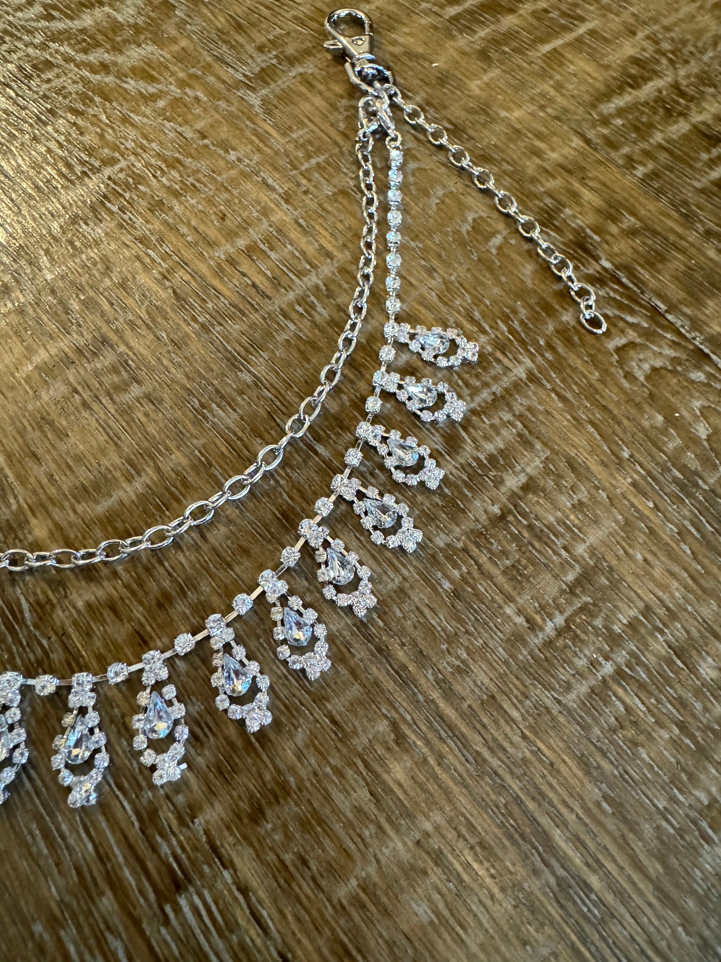 Handmade Rhinestone Diamanté Jeans Chain, Silver Bag Accessory