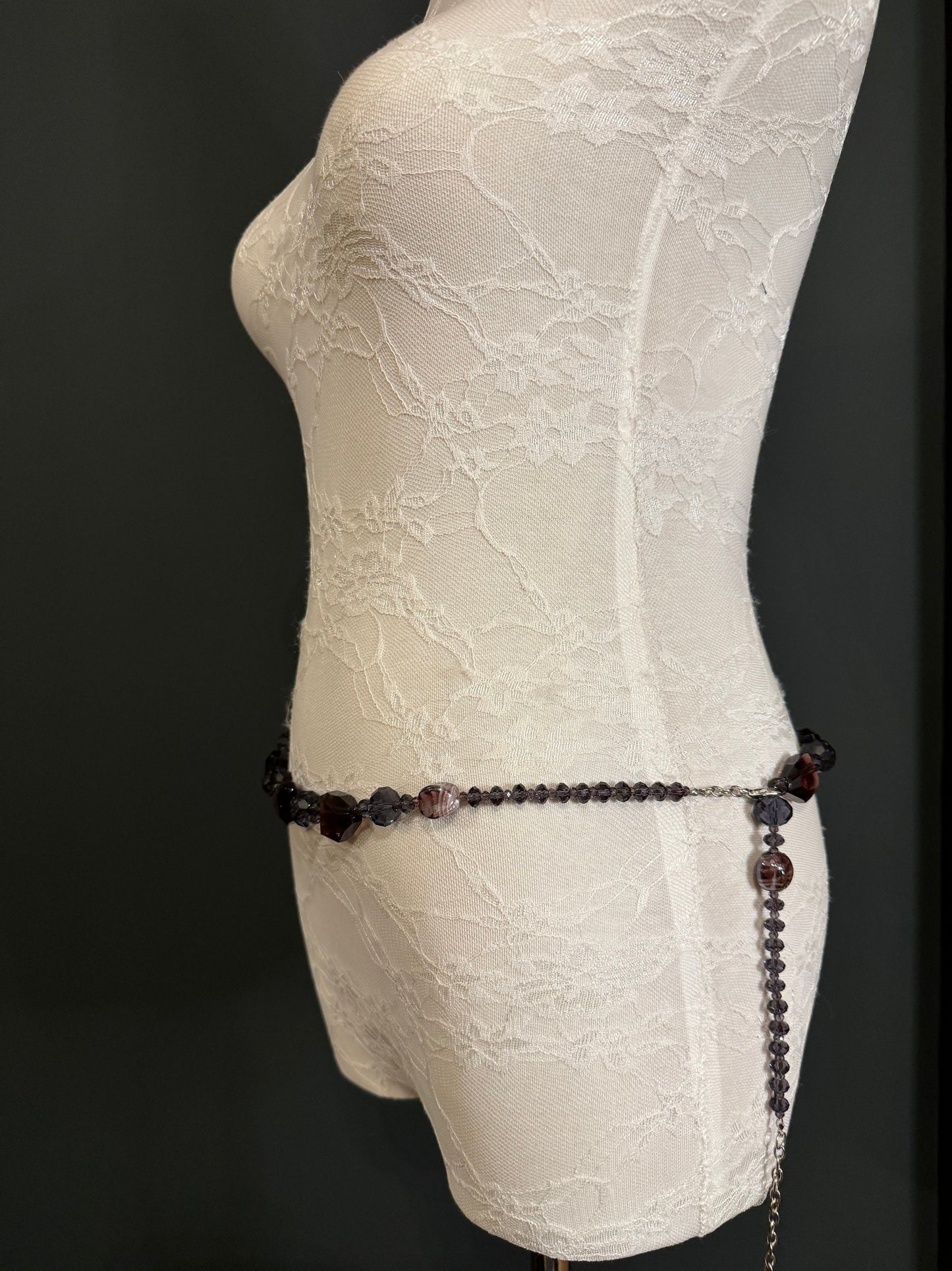 X-Long Beaded Dress Belt, Adjustable Chain, Fan Design