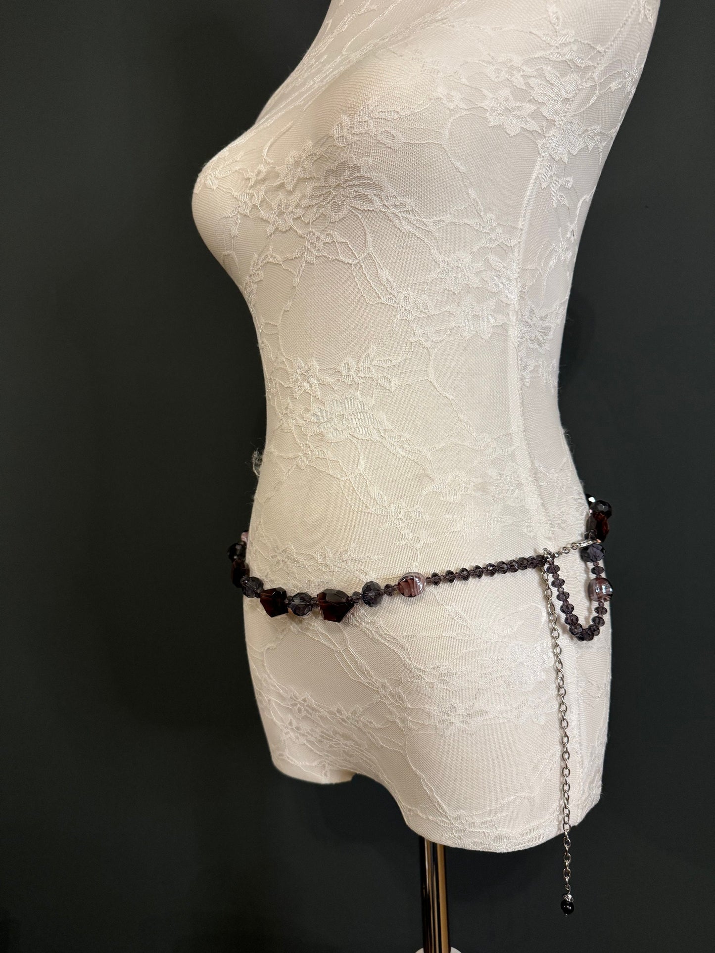 X-Long Beaded Dress Belt, Adjustable Chain, Fan Design