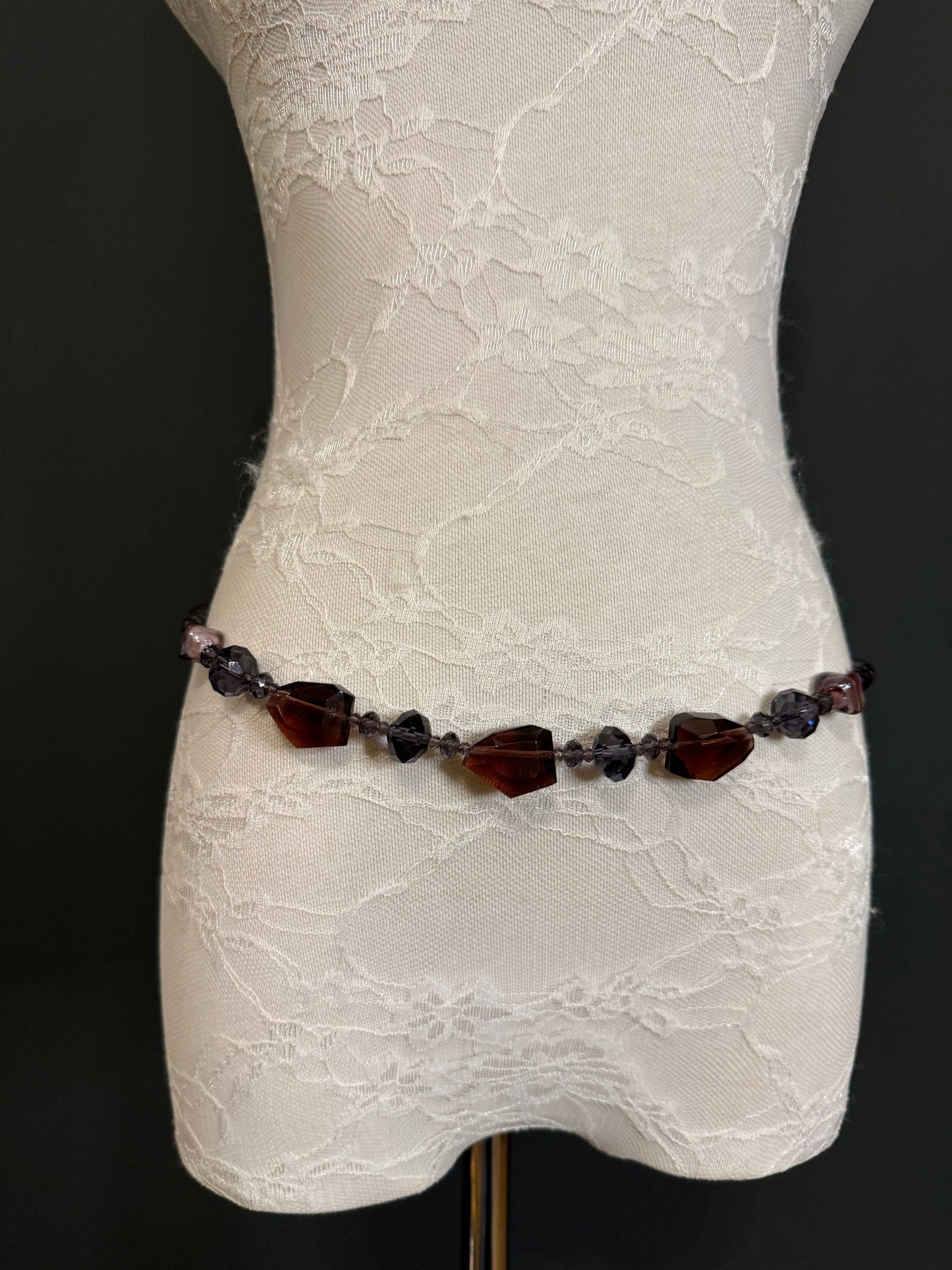 X-Long Beaded Dress Belt, Adjustable Chain, Fan Design