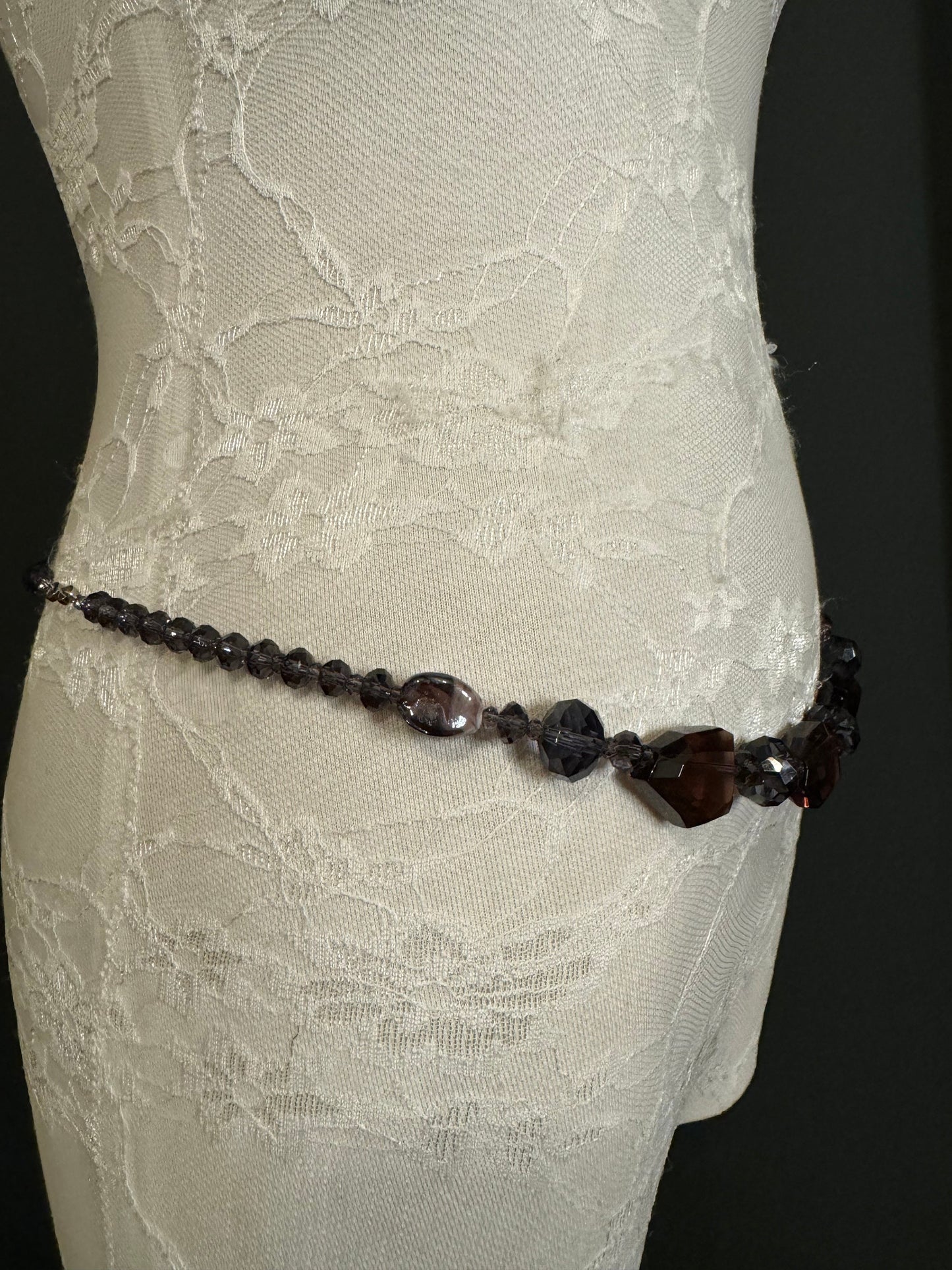 X-Long Beaded Dress Belt, Adjustable Chain, Fan Design