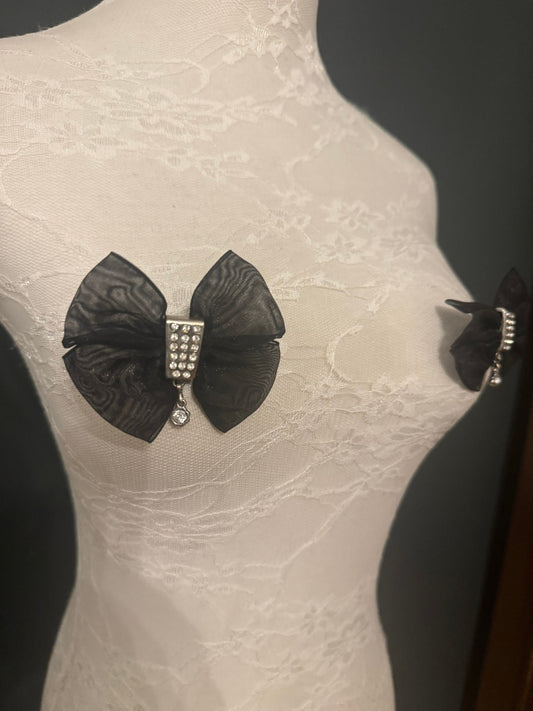 Bow Brooch, Pin On Organza Bow Brooch, Rhinestone, Black Bow, FAN Design Exclusive, 2024 Fashion