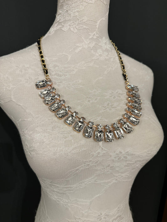 Jewel Necklace, Gold Base, Diamanté Necklace, Velvet Ribbon, Gift, Accessory, FAN Design