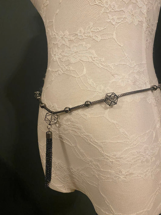 Belt, Chain Belt, Gunmetal, Beads Belt, Metal Chain Belt