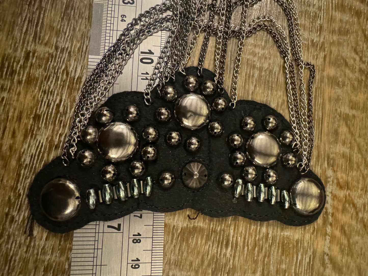 Studded Chain Shoulder Applique, Black Gunmetal Fan Design