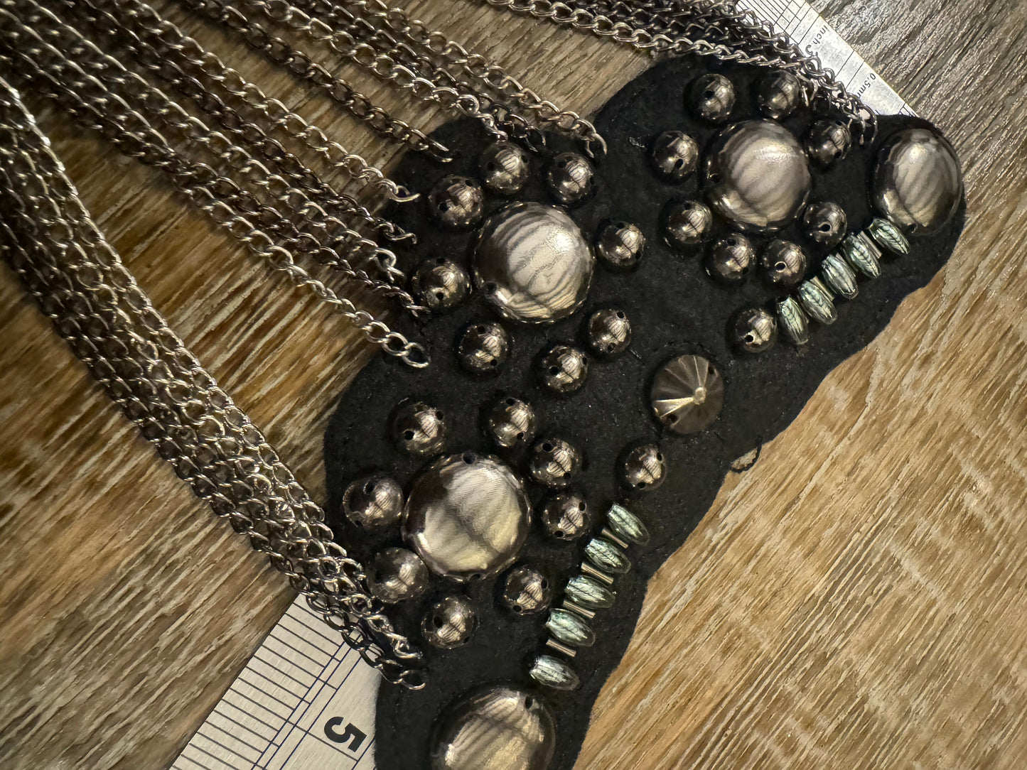 Studded Chain Shoulder Applique, Black Gunmetal Fan Design