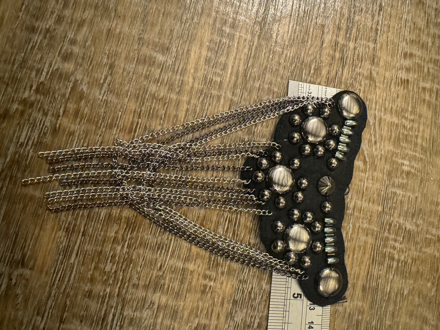 Studded Chain Shoulder Applique, Black Gunmetal Fan Design