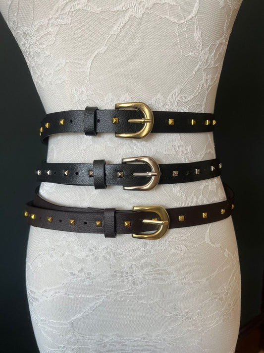 2cm Belt, Faux Leather Studded Belts - High Quality belts with studs for jeans, dresses & tops, black/silver, black/gold, brown/gold.Fashion