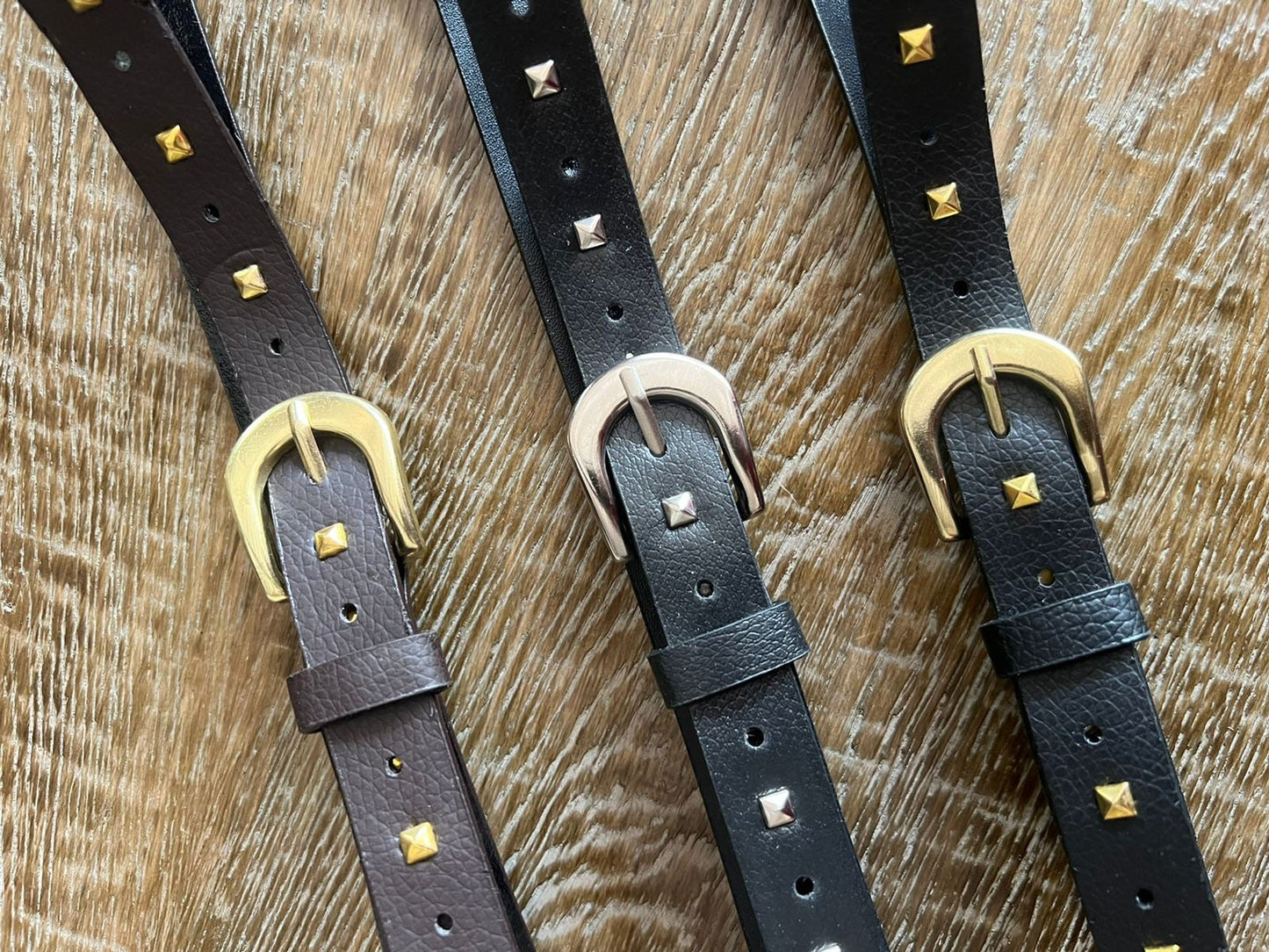 2cm Belt, Faux Leather Studded Belts - High Quality belts with studs for jeans, dresses & tops, black/silver, black/gold, brown/gold.Fashion