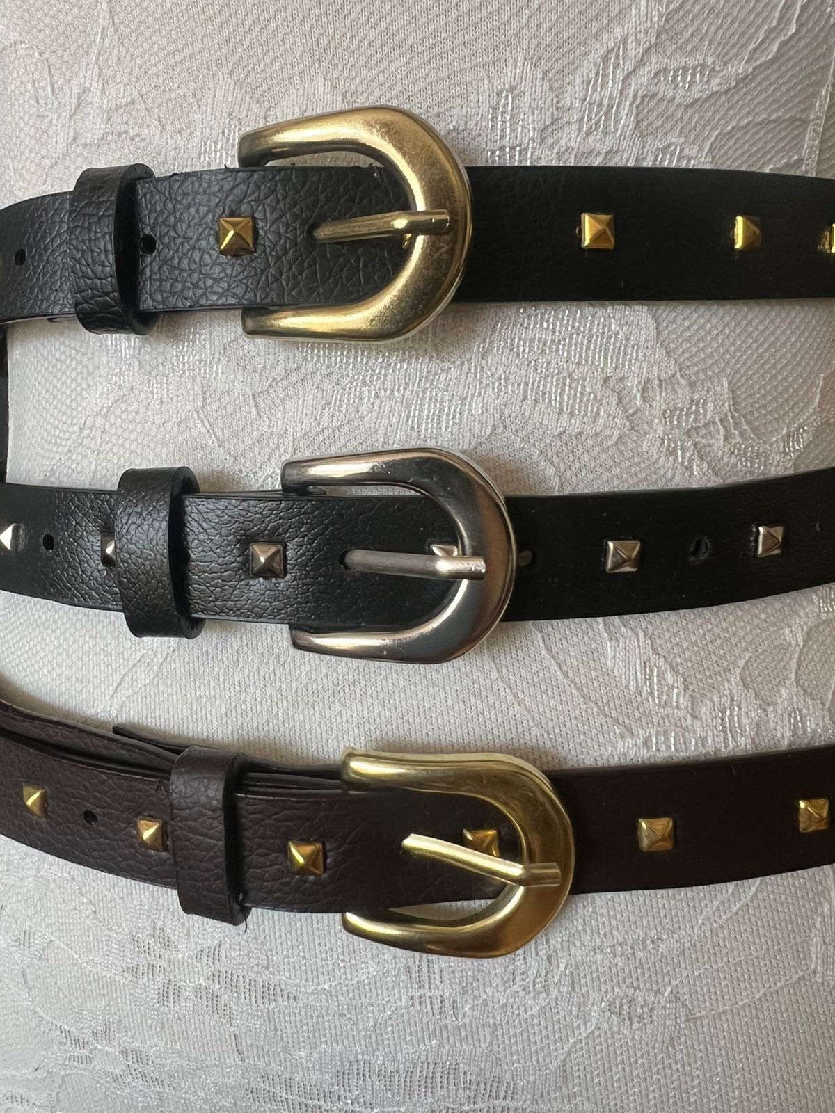 2cm Belt, Faux Leather Studded Belts - High Quality belts with studs for jeans, dresses & tops, black/silver, black/gold, brown/gold.Fashion