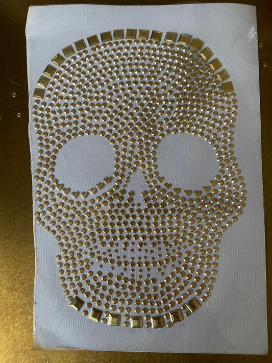 Gold Stud Hotfix Motif, Iron On Motif, Punk, festival, Top, Gold Skulls design