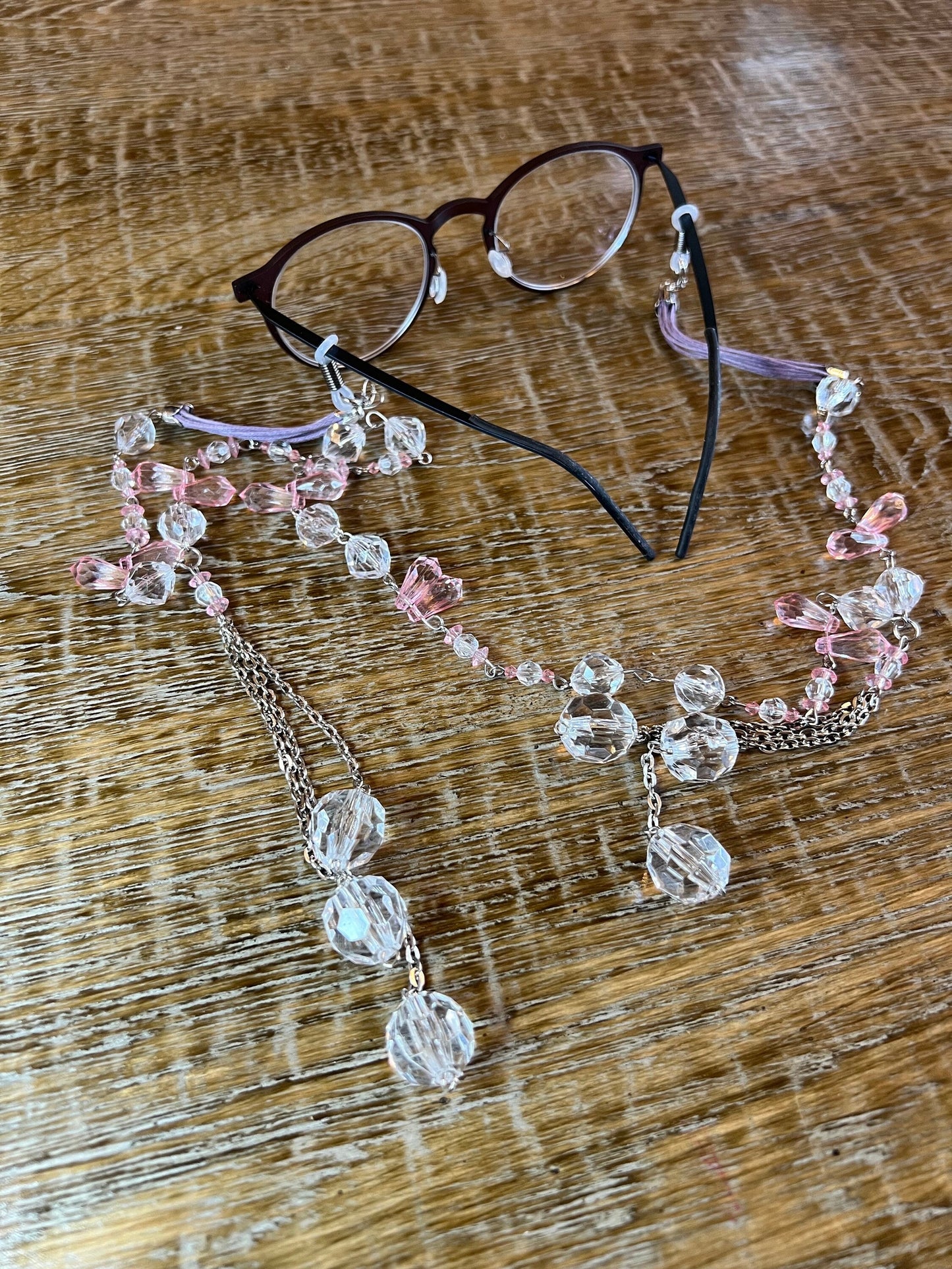 Handmade Crystal Beaded Glasses Chain, Silver & Gold Accents