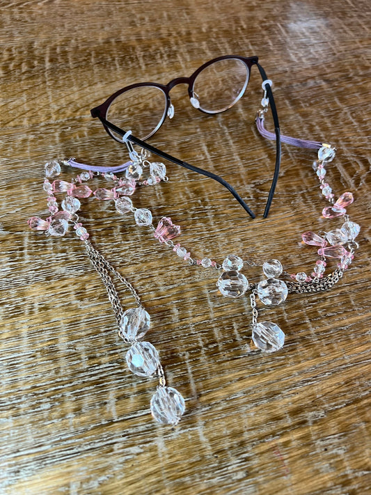 Handmade Crystal Beaded Glasses Chain, Silver & Gold Accents